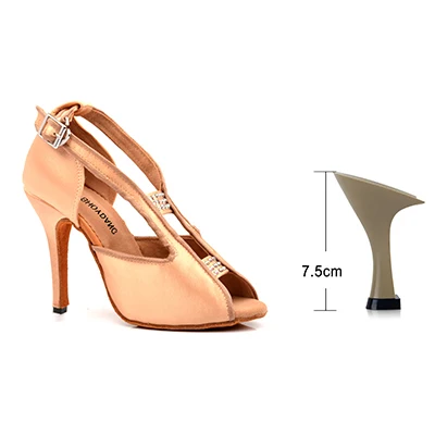 SHOYDANC/танцевальные кроссовки; женская обувь; chaussure de danse de salon; обувь для латиноамериканских танцев; женские Бальные Танцевальные сандалии; Шелковая атласная обувь - Цвет: Apricot 7.5cm