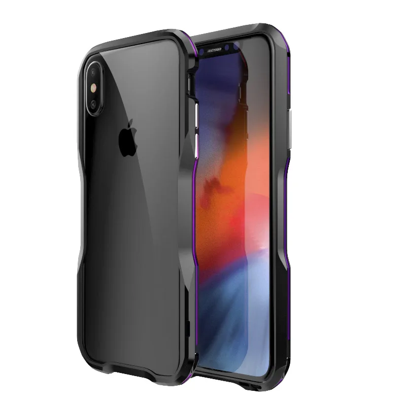 black purple Для Iphone X XR XS MAX Luxuy металлический бампер Luphie изогнутые металлические для Iphone 7 8 Plus ультра тонкая алюминиевая рамка - Color: black purple