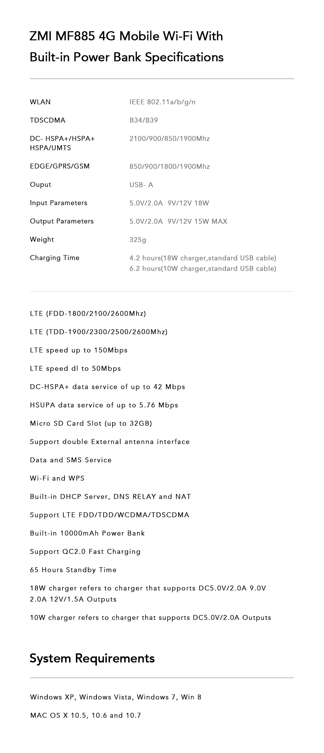 ZMI MF885 4G Wifi роутер 10000 мАч Внешний аккумулятор беспроводной wifi повторитель 3G4G маршрутизатор Мобильная точка доступа Быстрая