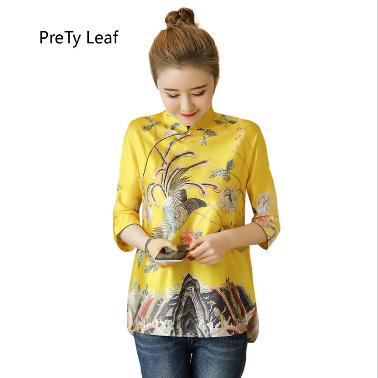 2018 Весенняя винтажная рубашка с принтом в китайском стиле|print shirt|chinese styleshirt shirt |