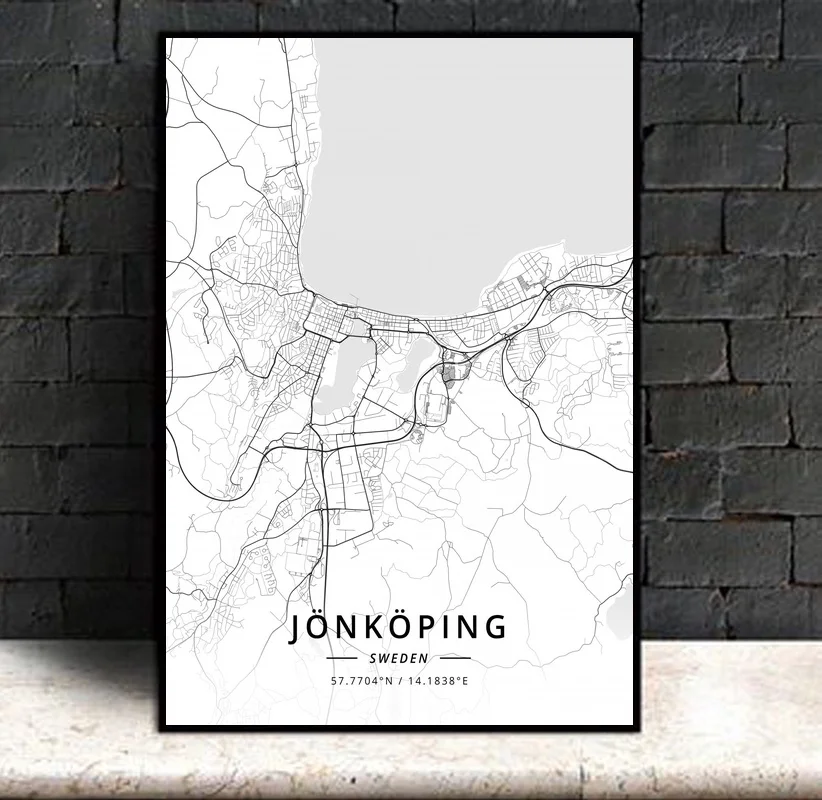 Jonkoping Швеция Современная Карта города Холст Искусство Печать Декор для дома