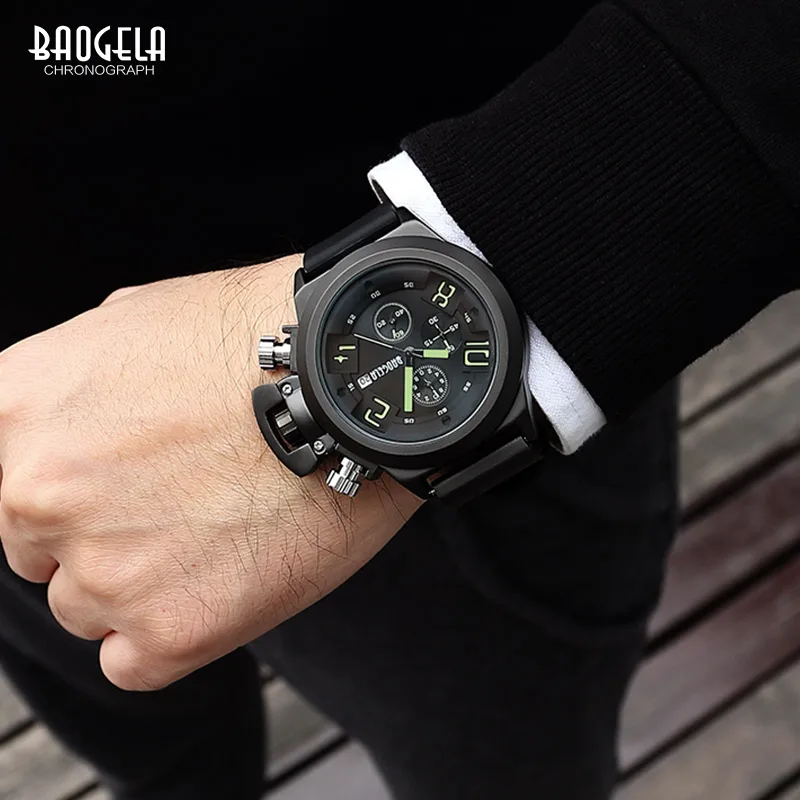 Baogela Модные Мужские Аналоговые кварцевые часы с хронографом светящиеся