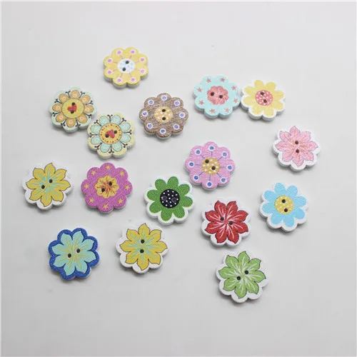 flower 50 шт. деревянные пуговицы с мультяшными животными для скрапбукинга поделок DIY Детские ручные Обучающие аксессуары для шитья одежды украшения - Цвет: flower