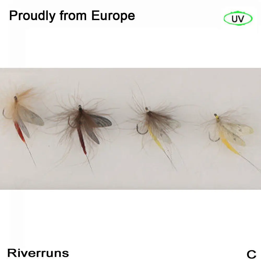 Реалистичные мухи Riverruns Mayfly сухие УФ для форели 4 цвета в коробке | Спорт и