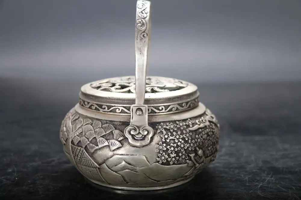 Китайская ручная резьба Miao Серебряная куриная горелка изысканный qianlong mark|Статуи