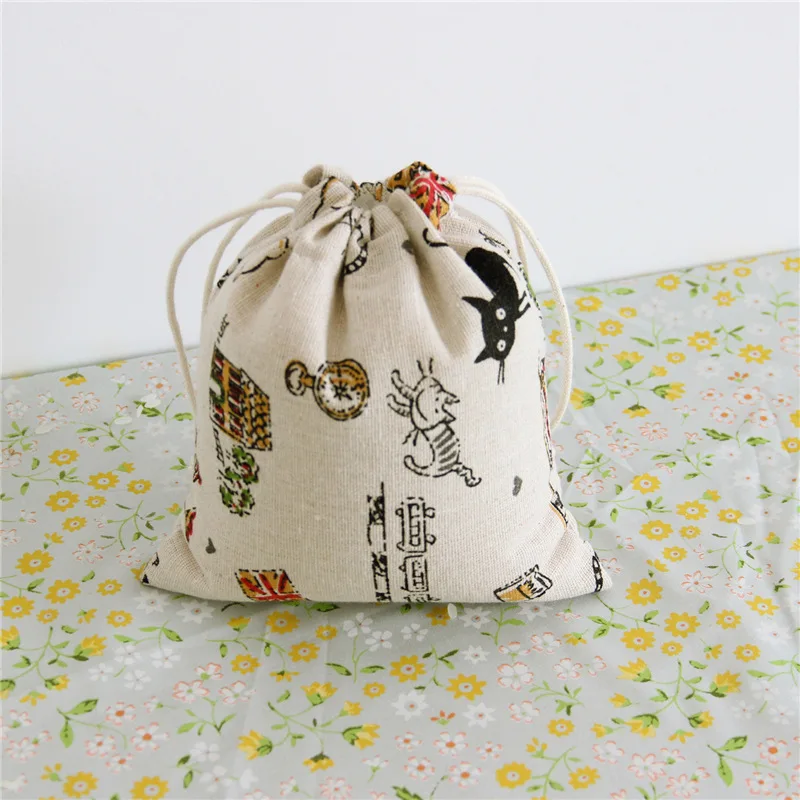 1 шт. Черный Кот Хлопок Drawstring Сумка Для Хранения Белья Подарок Конфеты Чай