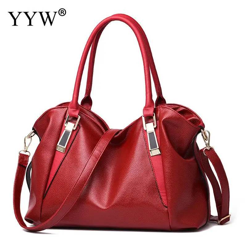 wine red color Большая вместительная Женская Ручная сумка, одноцветная Повседневная Сумка-тоут, женская сумка из искусственной кожи, женские сумки на плечо, черные, белые, синие, красные - Цвет: wine red color