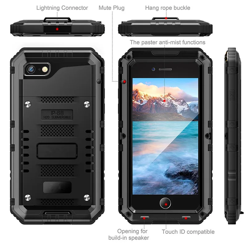 Бронированный чехол для iPhone 7 Plus уличный ударопрочный Алюминиевый металлический
