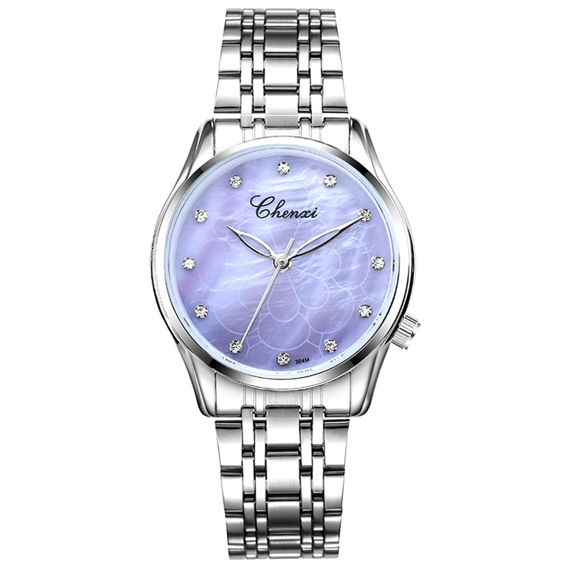 Purple Dial CHENXI брендовые новые модные женские кварцевые часы Роскошные наручные часы женские часы из нержавеющей стали женские кварцевые часы со стразами - Цвет: Purple Dial