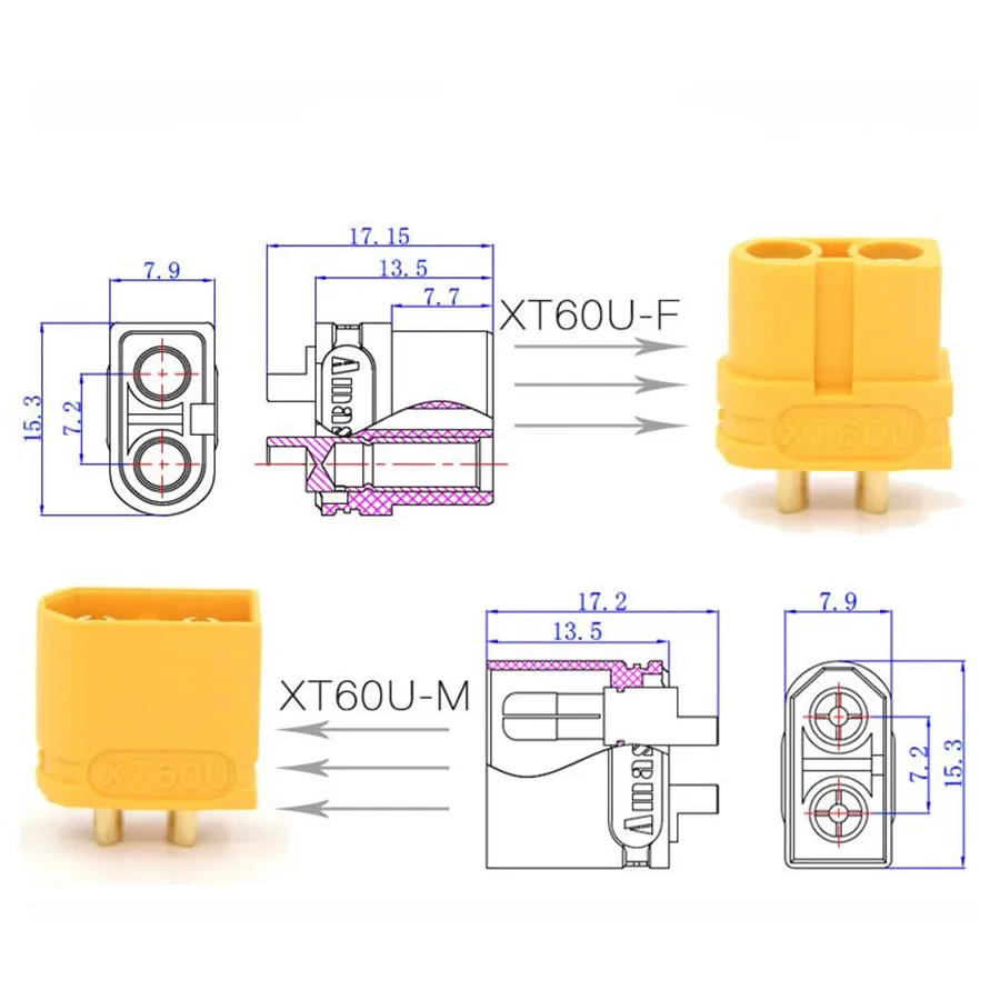 4 пары XT60U (XT60 Upgrade) 3 5 мм разъем типа банан позолоченный Макс. 30A непрерывный/60A