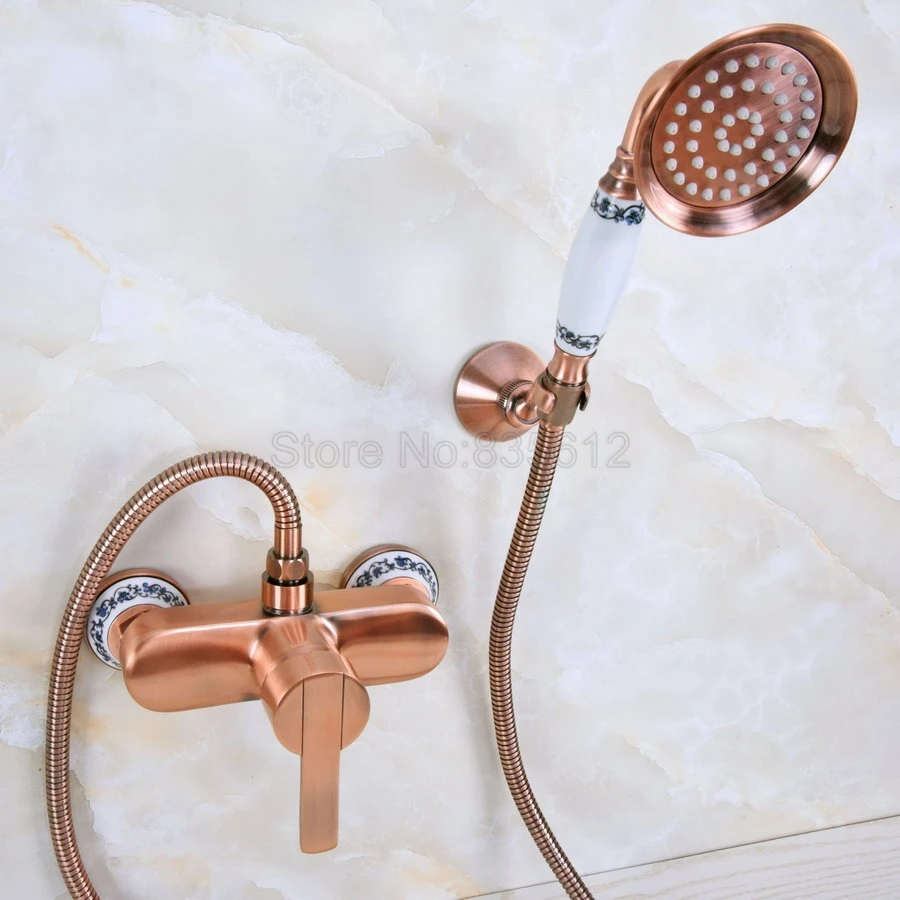 Antique Red Copper Wall Mounted Bathroom Bathtub Faucet Mixer Tap w/Hand Shower tna288 | Обустройство дома