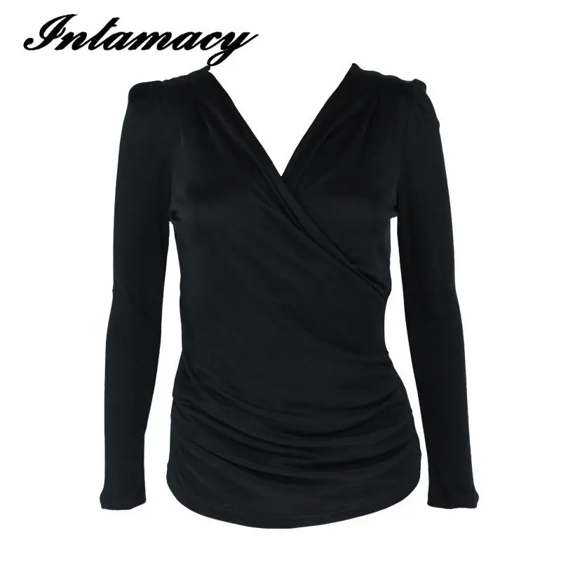 Шелковая трикотажная куртка с V-образным вырезом плиссированная футболка