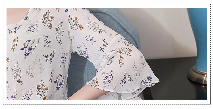 2018 Summer half sleeve print chiffon women tops fashion v collar blouse shirt white women's clothing blusas D780 30 |