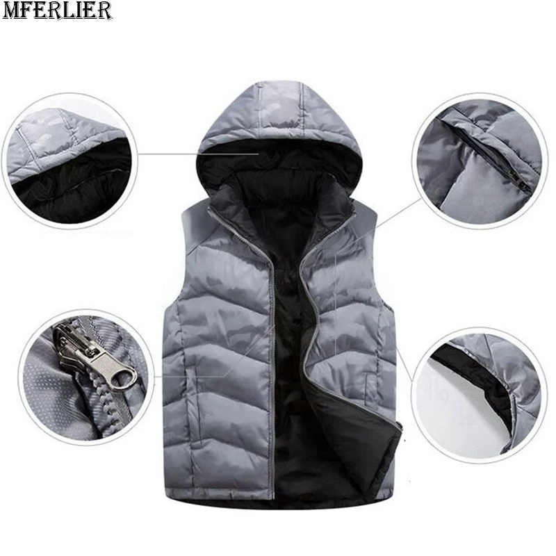 MFERLIER, мужской жилет с капюшоном, большой размер, 7XL, 8XL, 9XL, толстый, теплый, темно-синий, с хлопковой подкладкой, Осень-зима, жилет, камуфляжный жилет