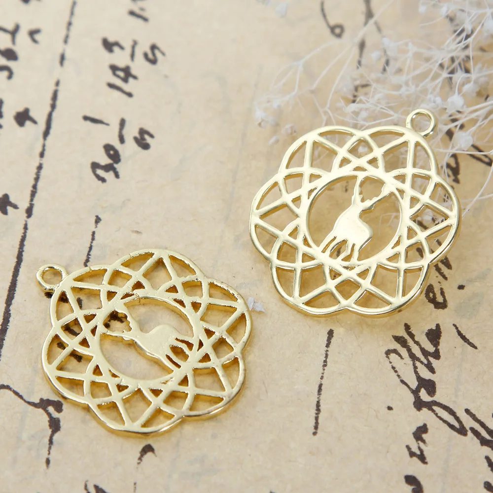 DoreenBeads медный цветок жизни амулеты Цветок золотой цвет олень животное резные