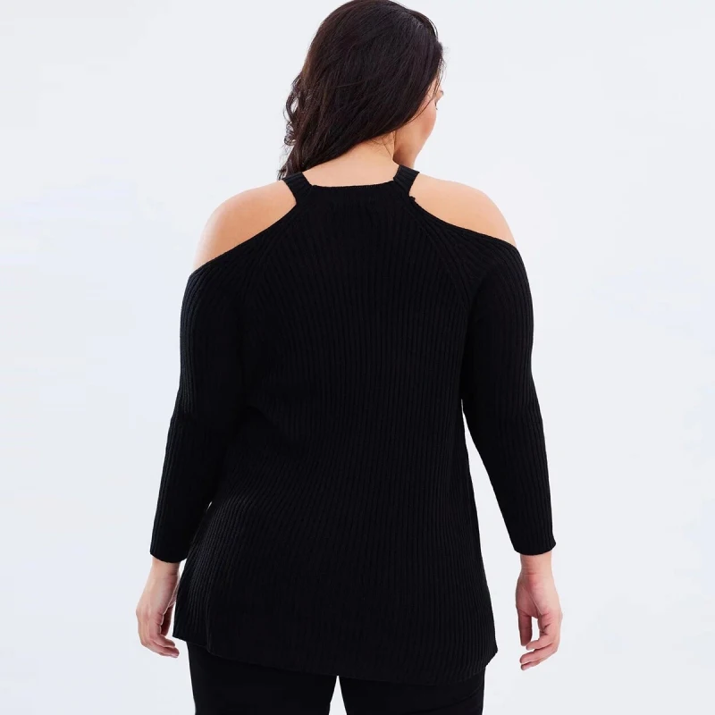 Женский офисный свитер с открытыми плечами 6XL 5XL 2018 весенние черные пуловеры