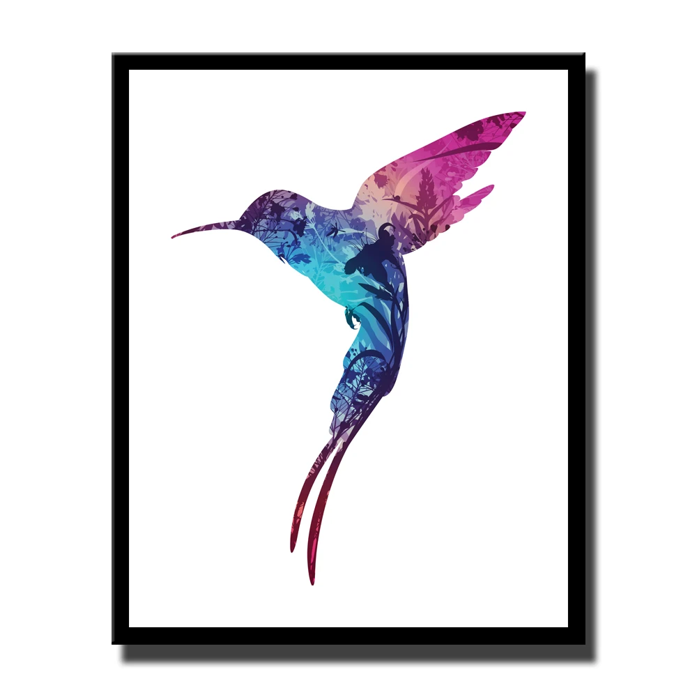 Цветной постер в скандинавском стиле с изображением Колибри абстрактный цветок