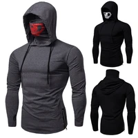 new mens stretch fitness mens ninja uniform hooded long sleeved t shirt call of duty skull mask high quality long sleeved