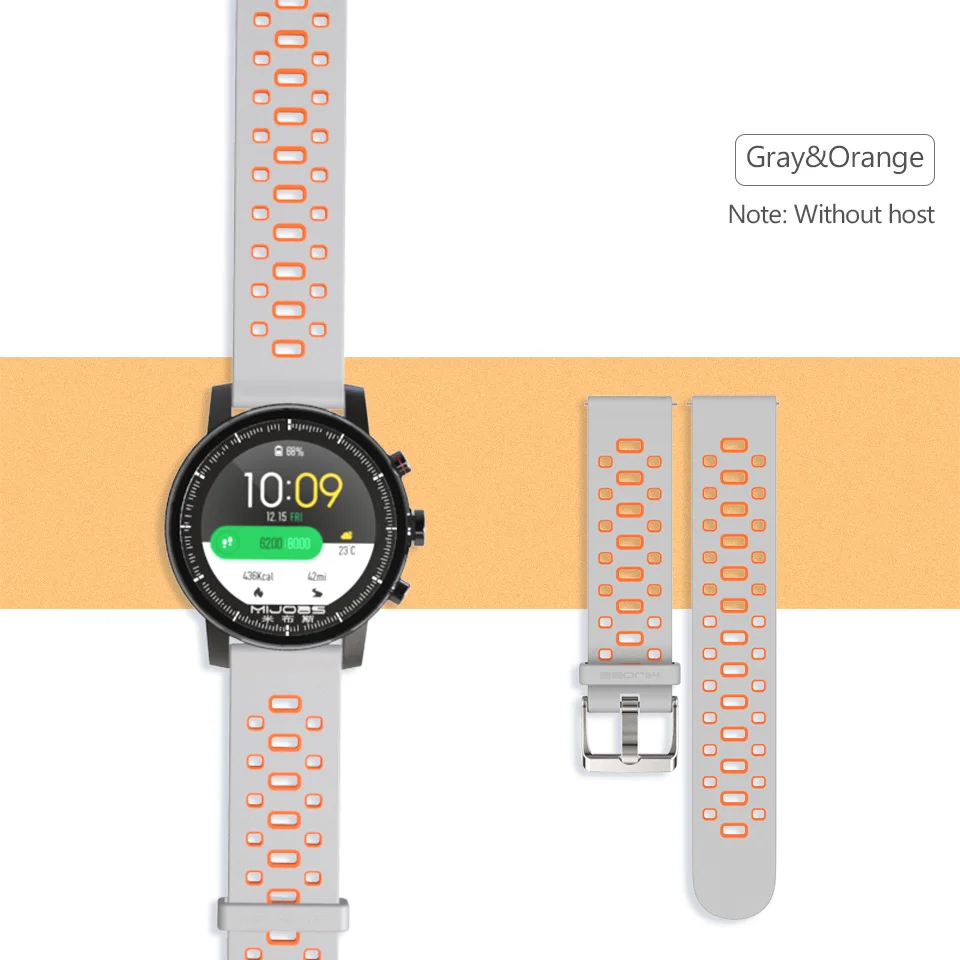 Gray Orange Mijobs 22 мм силиконовый ремешок Браслет Для Xiaomi Huami Amazfit Bip PACE BIT Stratos 2 спортивные часы браслет аксессуары - Цвет: Gray Orange