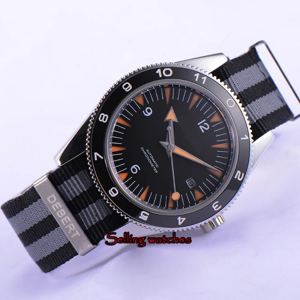 Мужские автоматические механические часы debert черный стерильный циферблат синий