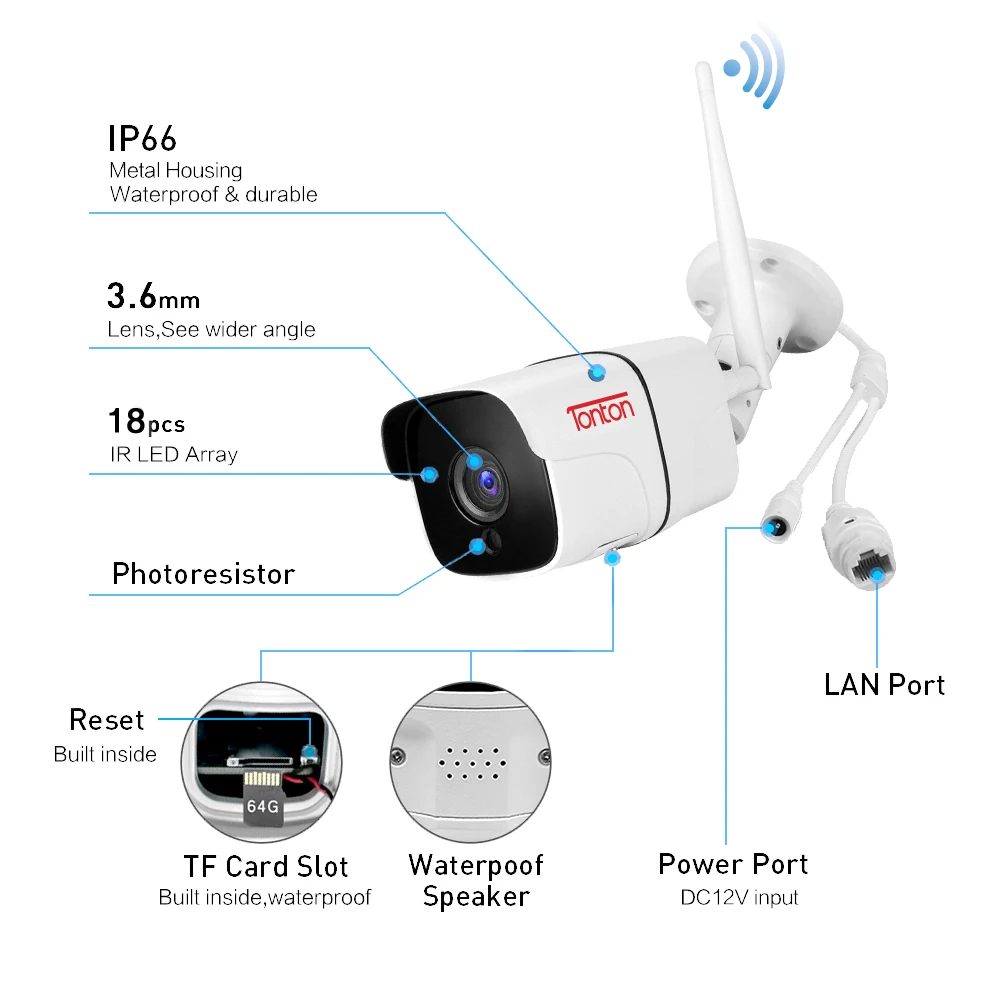 Тонтон 1080 P Wi-Fi IP Камера Onvif двухстороннее аудио 2.0MP открытый Водонепроницаемый Беспроводной безопасности Камера P2P пуля Камера Ночное видение