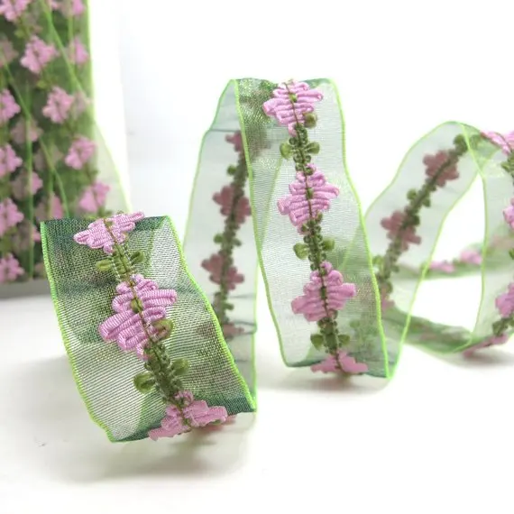 2 Yards 1 Inch Transparent Green Chiffon Ribbon with Purple Rosette Chenille Trim|Hair Accessories Craft Supplies|Bow Making | Дом и сад