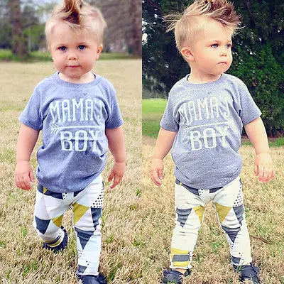 2017 2PCS Newborn Baby Boys Clothes Short Sleeve Tops T-shirt Long Pants Leggings Outfits Clothing Set Mama's Boy Print |