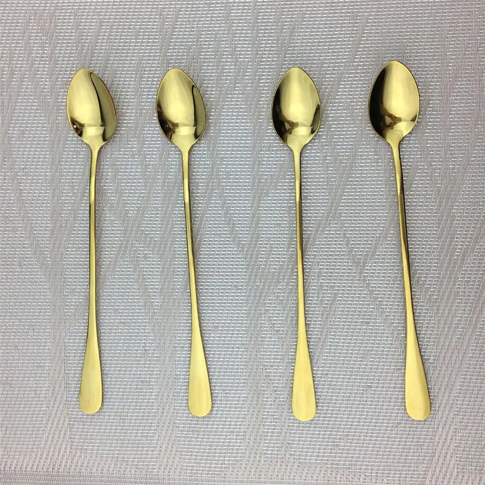 4pcs Кафе чайная ложка Западная еда набор столовых приборов мороженое суп Золото Нержавеющая сталь длинный набор посуды кухонная хозяйственная - Цвет: 4pcs