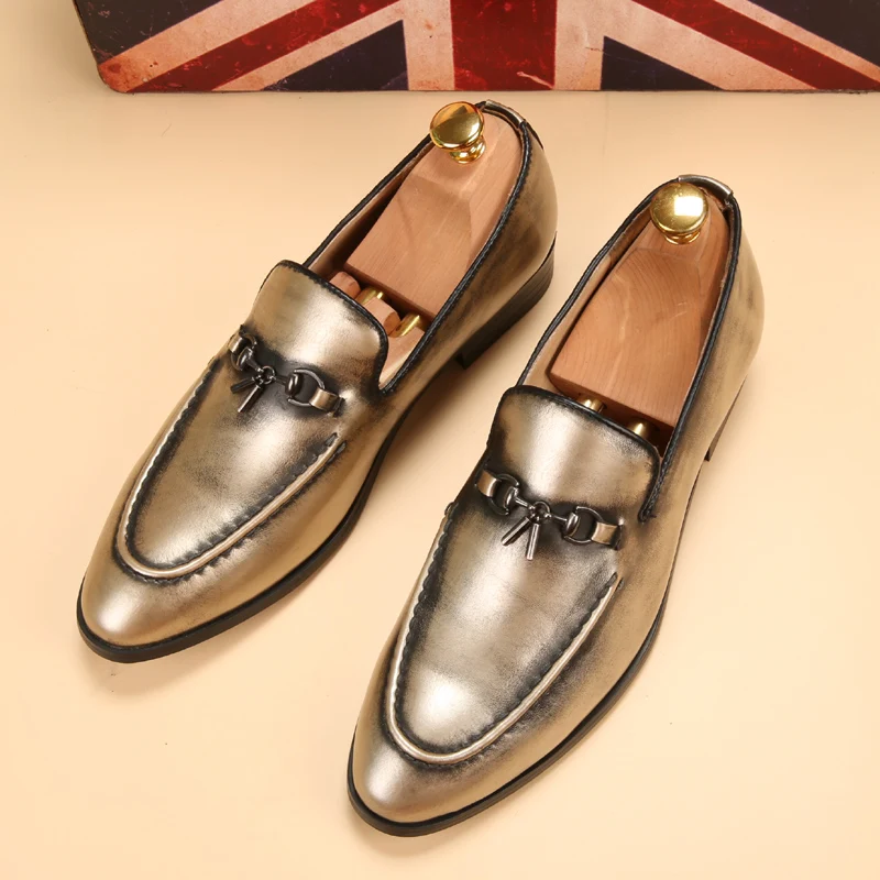 new silver gold spike men loafers shoes luxury brand trendy flat footwear 2020 studded male patent leather oxford for | Обувь