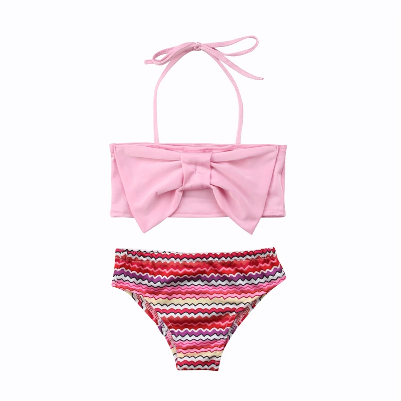 Полосатое бикини для маленьких девочек новый большой купальник с бантом