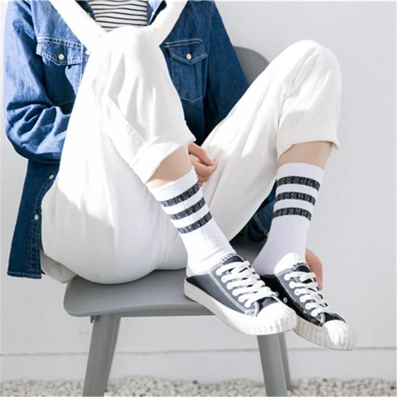 Hipster осень однотонные Хлопчатобумажные Носки Happy черный белый цвет в полоску