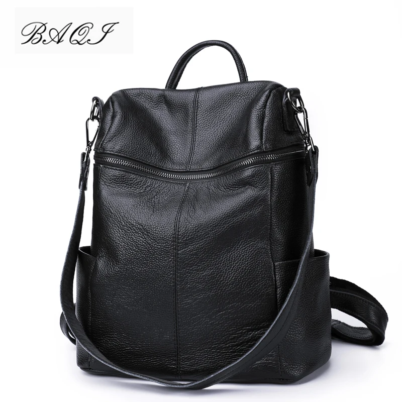 

BAQI Women Backpack Genuine Leather Cowhide 2019 Fashion School Bag Girls Shoulder Bags Women Travel Bag Casual Bagpack Mochila