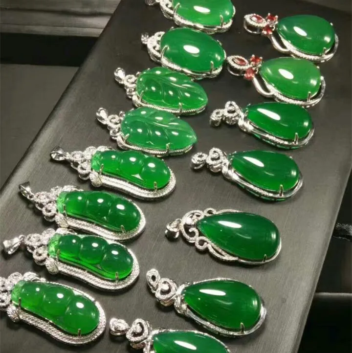 2019 новый набор серебра S925 натуральный зеленый медулла листья бобов подвеска