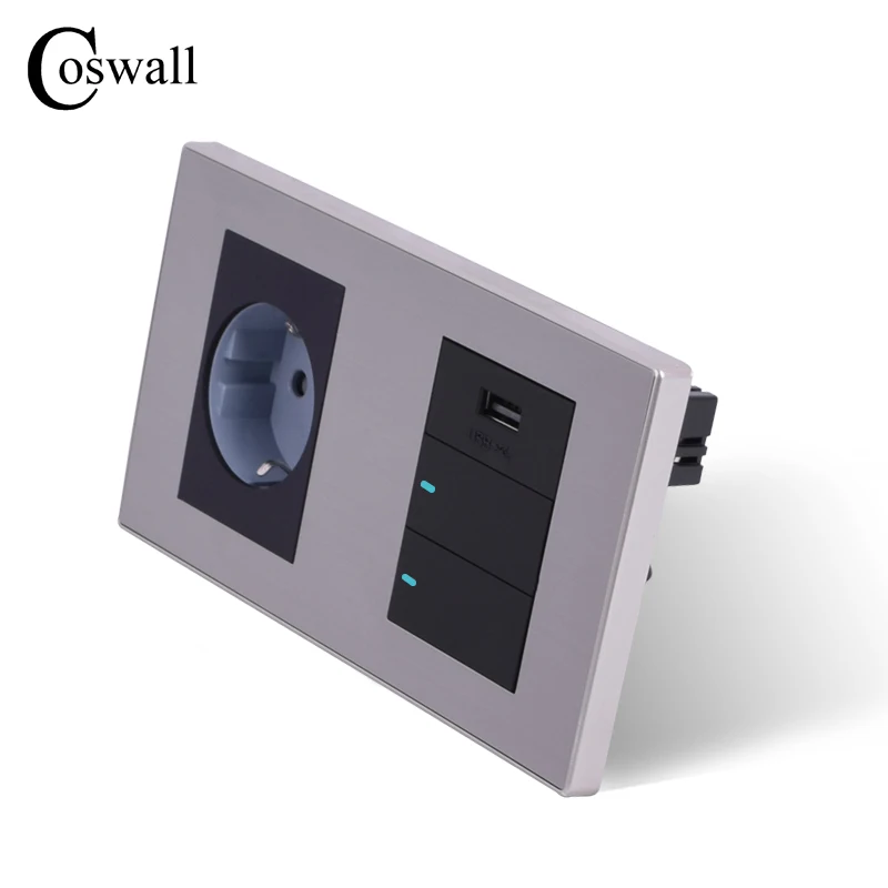 Coswall 16A настенная розетка стандарта ЕС)+ зарядка через usb Порты и разъёмы для мобильных устройств 5V 2.1A Выход+ 2 Gang 2 позиционный переключатель светодиодный индикатор 160*86 мм