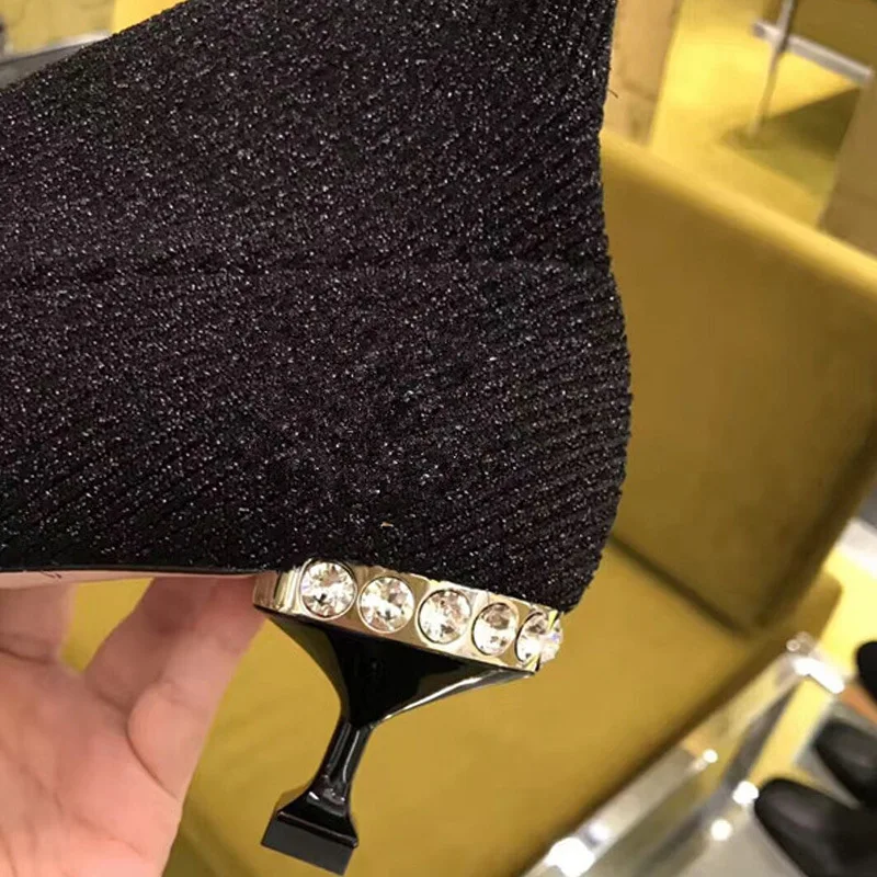 Роскошный дизайн Модные ботильоны с эластичными носками женские пикантные