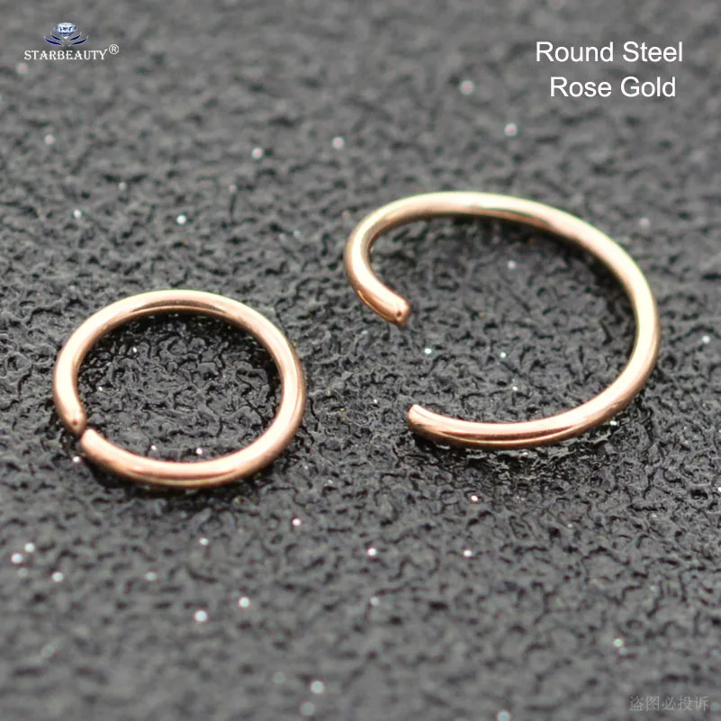 Round Steel RoseGold 1 шт. яркий драгоценный камень нос кольцо для козелка пирсинг спираль серьги перегородка кликер нос Имитация пирсинга пирсинг кольцо ухо обруч украшения для тела - Окраска металла: Round Steel RoseGold