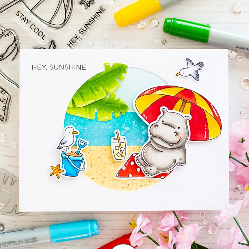 Расслабиться Бегемот пляжный зонт прозрачный силиконовый штамп для DIY