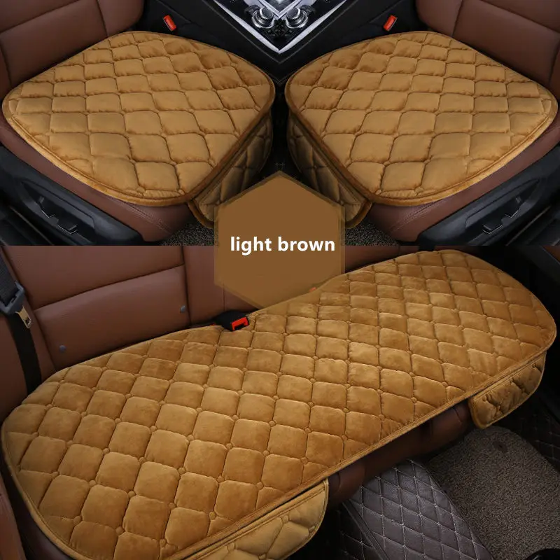 light brown set Зимний чехол подушки сиденья автомобиля Универсальные Передние Задние чехлы для сидений Подушка для автомобильного кресла автомобильные принадлежности квадратный стиль роскошный Теплый - Название цвета: light brown set