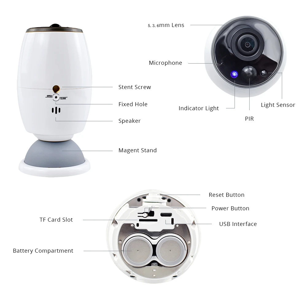 

DEFEWAY Wifi Camera HD 1080P Wireless IP Camera Mini Night Vision Rechargeable Battery Powered Home Security Surveillance Camera