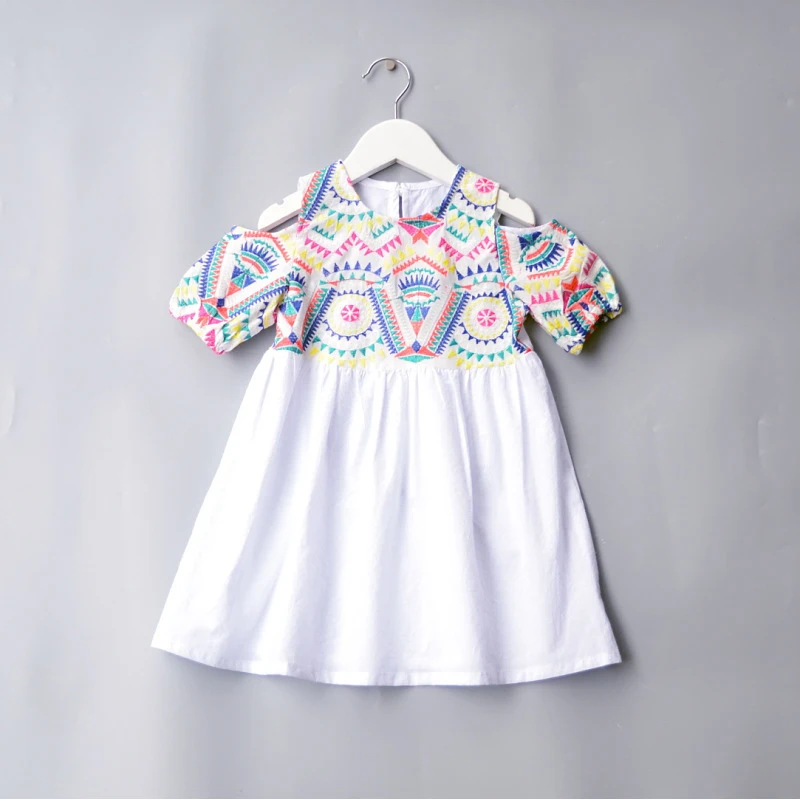 Платье для девочек с вышивкой Летнее Детское винтажное платье открытыми плечами