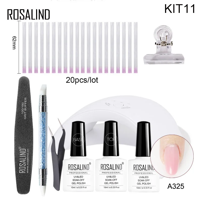 KIT11 Розалинд 10/20 штук волокна Стекло Комплект гель-лака для ногтей расширение поли гель защемления зажимы база и лаки для ногтей все для маникюра - Цвет: KIT11