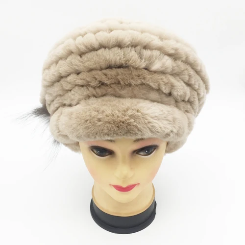 khaki Стиль, Женский Настоящий мех кролика, шапка, зимняя, мех кролика Рекс, шапки бини, вязанные, натуральный мех, шапки из меха кролика рекс - Цвет: khaki