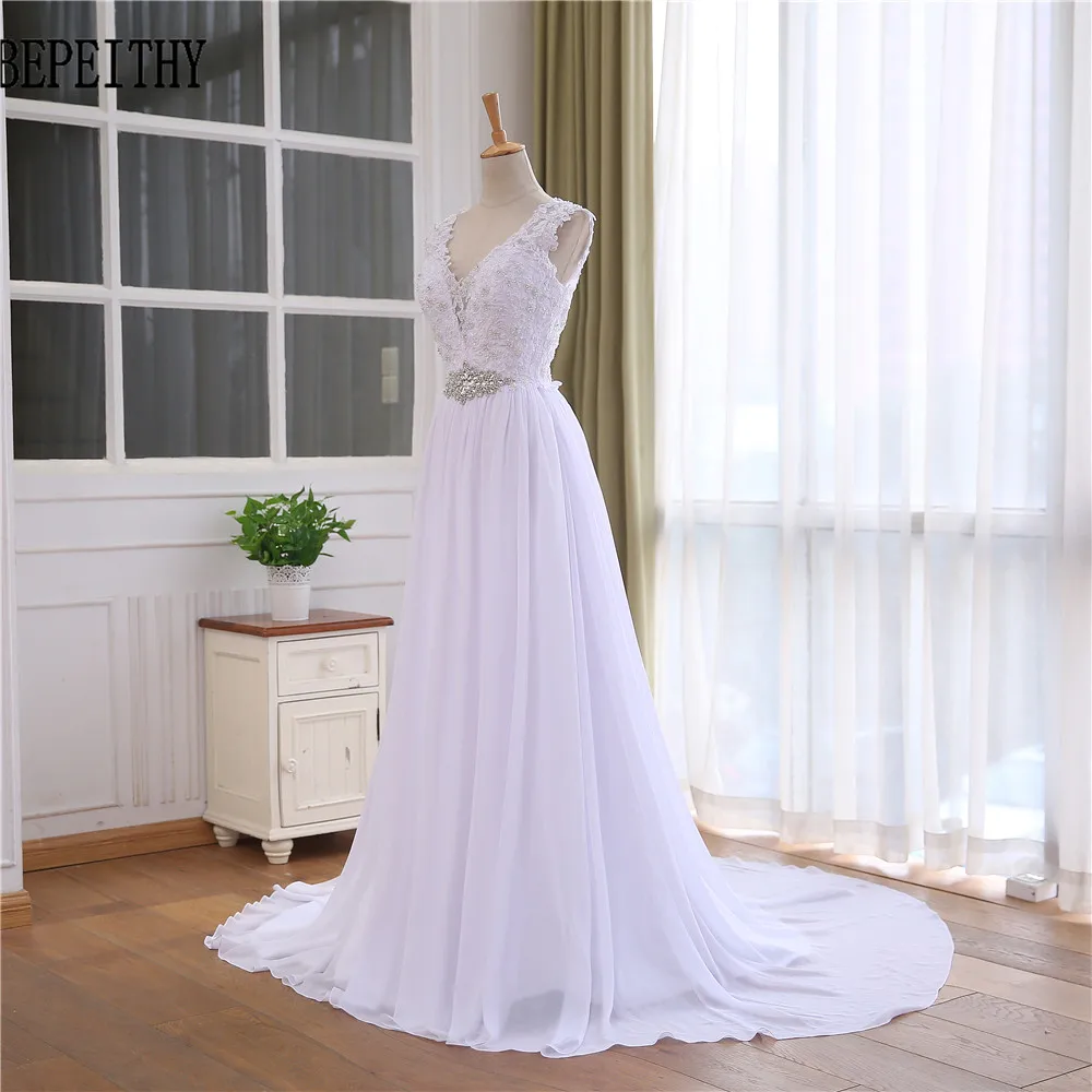 BEPEITHY Robe De Mariage Casamento с v-образным вырезом трапециевидная аппликация бусины с открытой спиной Vestido De Novia с коротким шлейфом винтажное свадебное платье