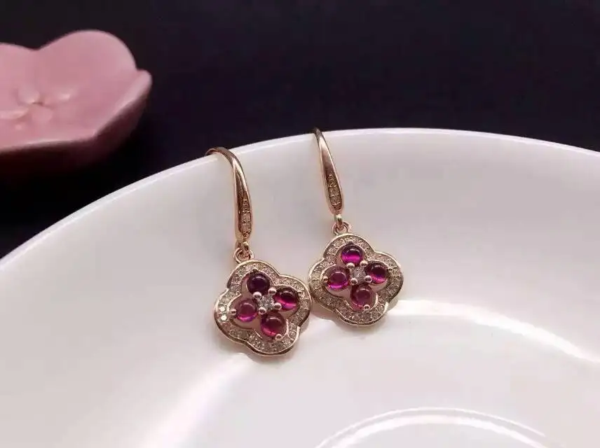 Серьги из натурального красного граната серьги-капельки серебра 925 пробы с