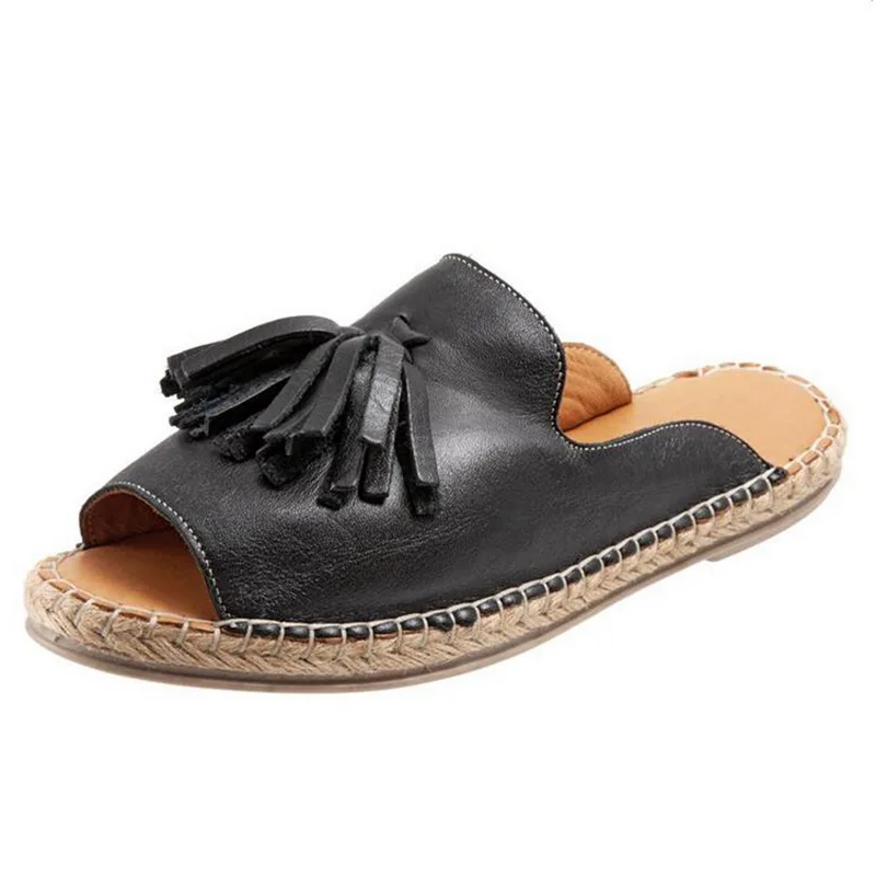 black LOOZYKIT/Женская обувь; zapatos de mujer; коллекция года; летние пляжные шлепанцы; удобные женские повседневные тапочки с кисточками; сандалии; домашняя Уличная обувь - Цвет: black