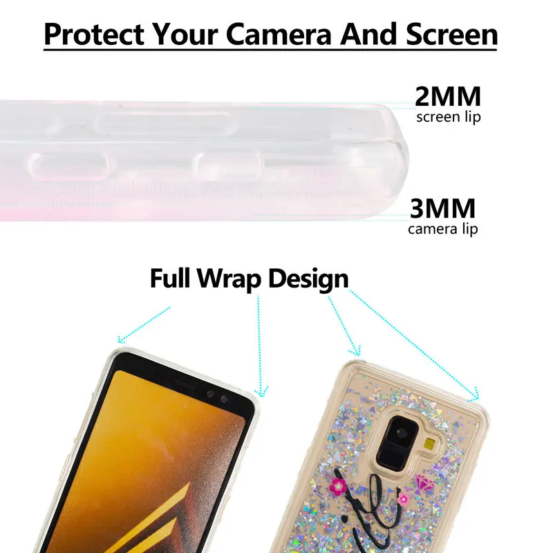 J&ampR Case For Samsung A8 Plus 2018 Soft Glitter Dynamic Liquid Quicksand Silicone TPU Galaxy S9 Cover |