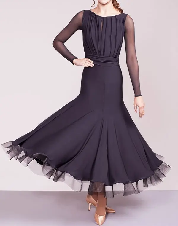 Бальные танцы современный танец практика морщинка воротник W17008 платье с длинным