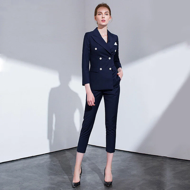 Костюмы для женщин брючный костюм 2019 Офисная форма с отложным воротником