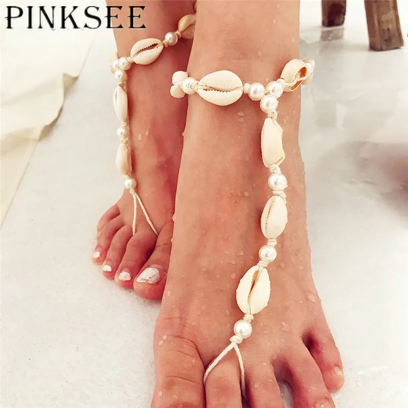 Пикантные браслеты на ногу PINKSEE из натуральной ракушки пляжные модные ювелирные