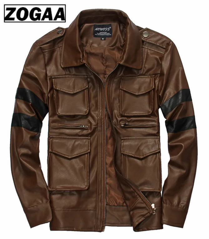 Turn-down Collar Short Men Leather Jackets Top Quality PU Handsome Multi-pocket Motorcycle Black Free Shipping | Мужская одежда